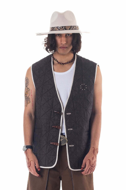 Padded Linen Sleeveless Jacket