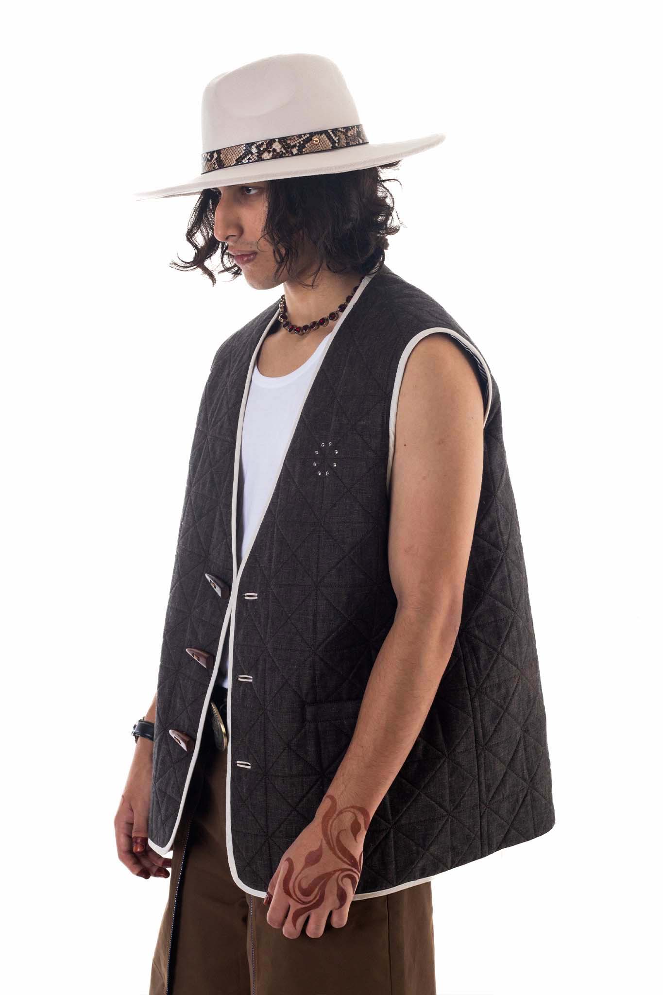 Padded Linen Sleeveless Jacket